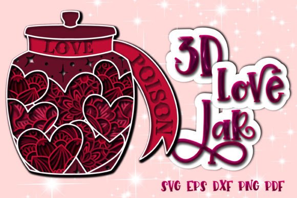 3D Love Poison Jar SVG Design