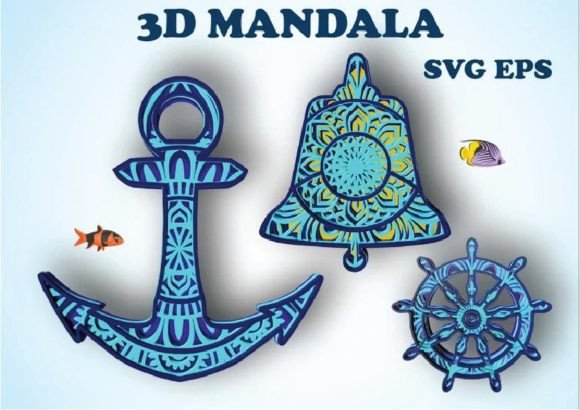 Nautical 3D Mandala: 3 Designs, 4 Layers Each